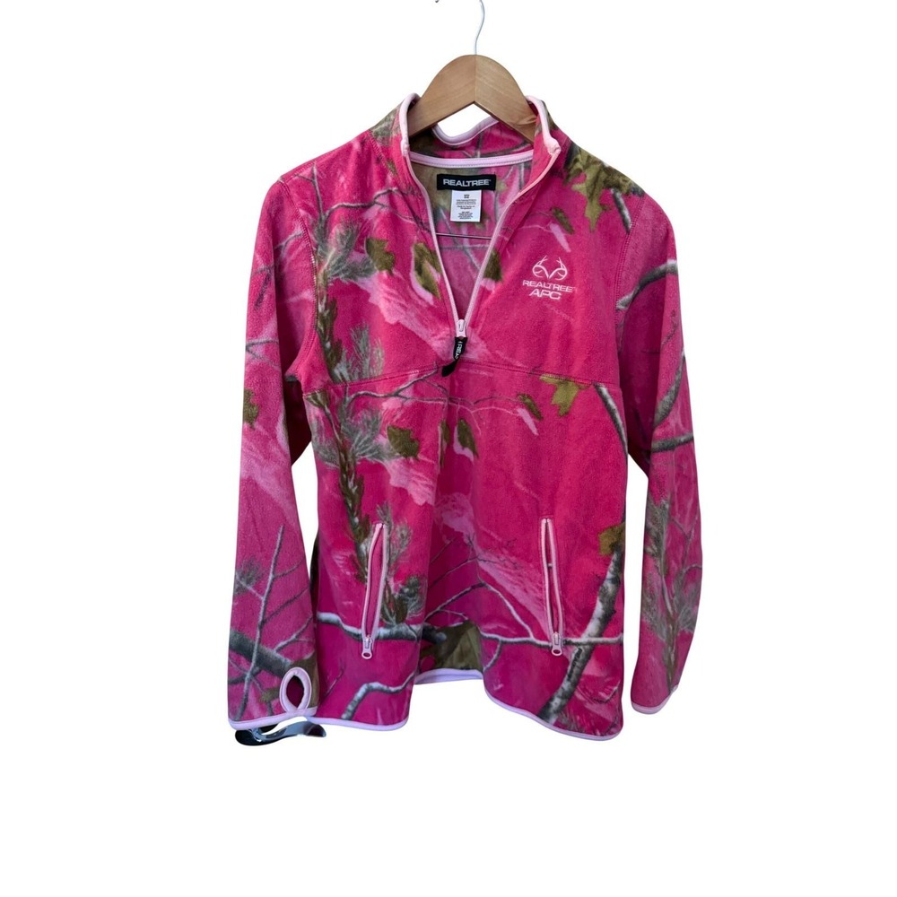 Realtree Pink Camo Fleece Pullover Quarter Zip Women's Small